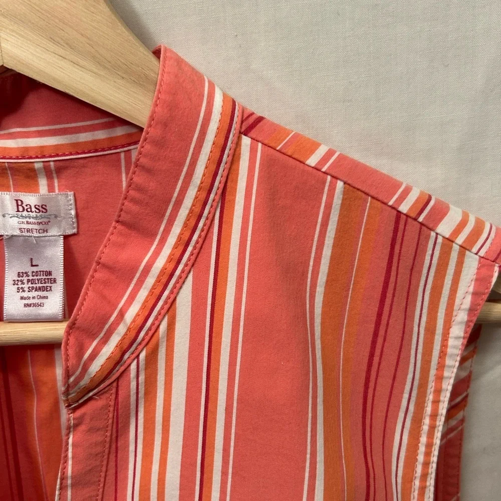 Bass Sleeveless Striped Tie-Front Blouse in Coral and White - Picture 3 of 11